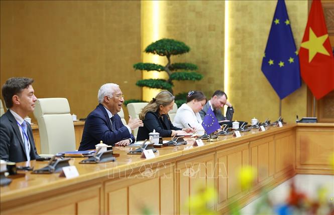 Chủ tịch Hội đồng châu Âu António Costa phát biểu. Ảnh: Dương Giang-TTXVN 
