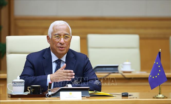 Chủ tịch Hội đồng châu Âu António Costa phát biểu. Ảnh: Dương Giang-TTXVN 
