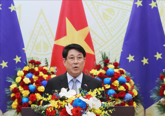 Chủ tịch nước Lương Cường phát biểu chào mừng. Ảnh: Lâm Khánh – TTXVN