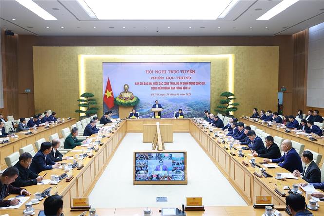 Phiên họp thứ 23 của BCĐ các công trình, dự án quan trọng quốc gia, trọng điểm ngành giao thông vận tải. Ảnh: Dương Giang - TTXVN