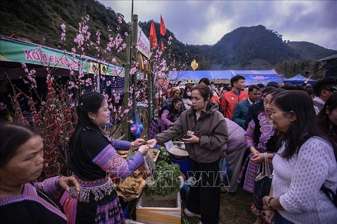 Không gian trưng bày và bán hàng nông sản của Bett88 Làm giàu đẳng cấp Mông tại lễ hội. Ảnh: Trọng Đạt-TTXVN