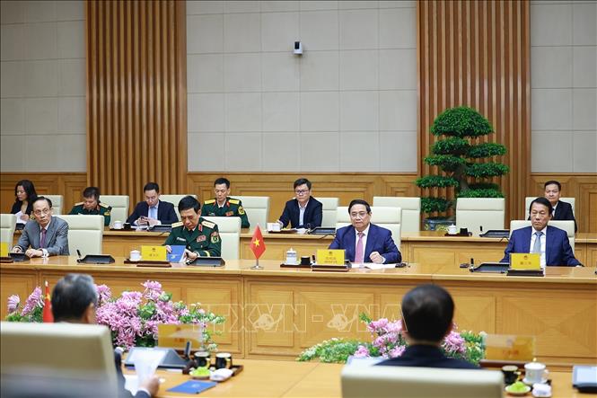 Thủ tướng Phạm Minh Chính phát biểu tại cuộc tiếp Bộ trưởng các Bộ Ngoại giao, Quốc phòng, Công an Trung Quốc dự Hội nghị lần thứ nhất, Cơ chế đối thoại chiến lược “3+3”. Ảnh: Dương Giang-TTXVN
