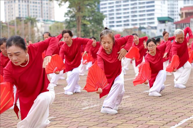 Việc duy trì những hoạt động thể dục, dưỡng sinh không chỉ giúp cải thiện sức khỏe, tăng dẻo dai, giữ tinh thần minh mẫn mà còn giúp người cao tuổi sống vui và tự tin hơn mỗi ngày. Ảnh: Thanh Tùng - TTXVN 