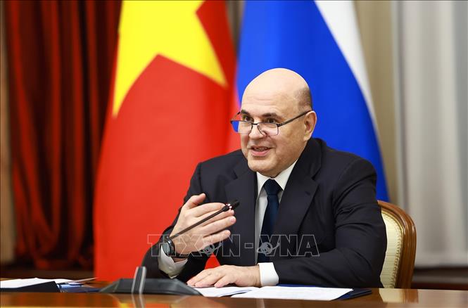 Thủ tướng Liên bang Nga Mikhail Mishustin phát biểu. Ảnh: Dương Giang-TTXVN 
