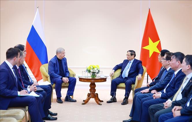  Thủ tướng Phạm Minh Chính tiếp ông Vladimir Yevtushenkov - Nhà sáng lập Công ty Cổ phần đại chúng AFK Sistema, Nga. Ảnh: Dương Giang-TTXVN
