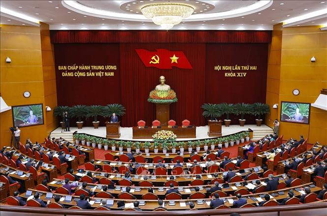 Phiên bế mạc Hội nghị lần thứ hai Ban Chấp hành Trung ương Đảng khoá XIV. Ảnh: Doãn Tấn - TTXVN