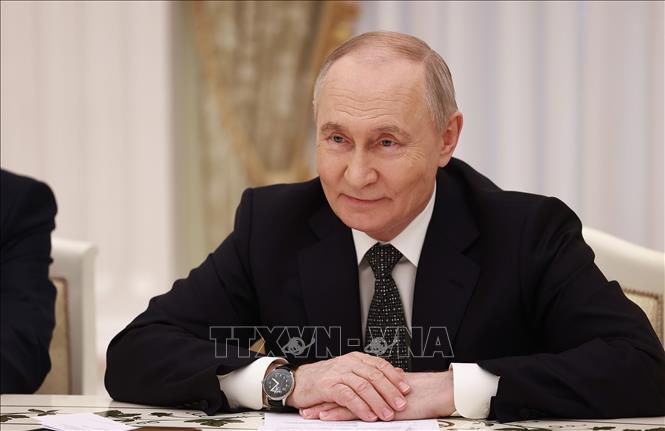 Tổng thống Nga Vladimir Putin phát biểu. Ảnh: Dương Giang - TTXVN

