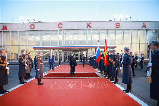 Lễ tiễn Thủ tướng Phạm Minh Chính tại sân bay Vnukovo 2, thủ đô Moskva. Ảnh: Dương Giang - TTXVN
