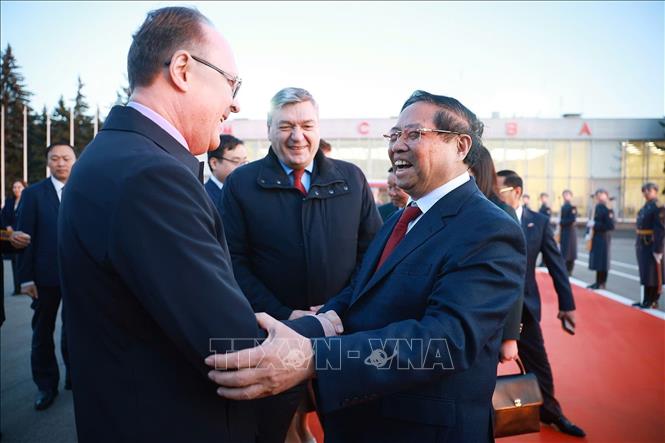 Lễ tiễn Thủ tướng Phạm Minh Chính tại sân bay Vnukovo 2, thủ đô Moskva. Ảnh: Dương Giang - TTXVN