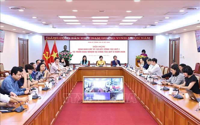 Hội nghị Giao ban cấp ủy sơ kết công tác quý I và triển khai nhiệm vụ công tác quý II năm 2026 của Đảng ủy TTXVN. Ảnh: Minh Đức – TTXVN