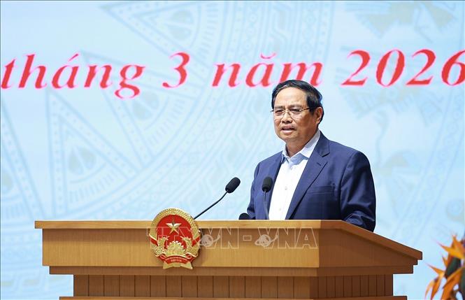 Thủ tướng Phạm Minh Chính phát biểu tại phiên họp lần thứ hai của BCĐ về phát triển khoa học công nghệ và Đề án 06. Ảnh: Dương Giang-TTXVN 
