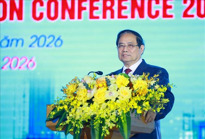Thủ tướng Phạm Minh Chính phát biểu tại Hội nghị Xúc tiến đầu tư tỉnh Thanh Hóa năm 2026. Ảnh: Dương Giang-TTXVN