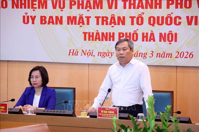 Chủ tịch UBND thành phố Hà Nội Vũ Đại Thắng phát biểu. Ảnh: Văn Điệp - TTXVN