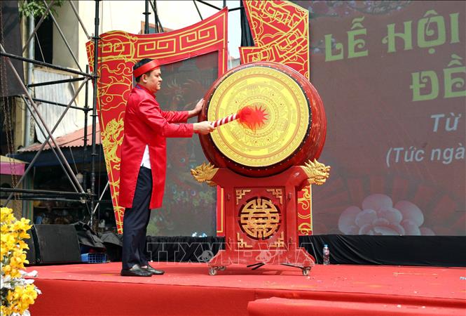 Ông Vũ Xuân Quỳnh, Phó Chủ tịch UBND phường Minh Xuân, Trưởng ban tổ chức lễ hội đánh trống khai hội. Ảnh: Quang Cường - TTXVN