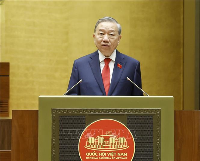 Chủ tịch nước Cộng hoà xã hội chủ nghĩa Việt Nam Tô Lâm phát biểu nhậm chức. Ảnh: Thống Nhất - TTXVN