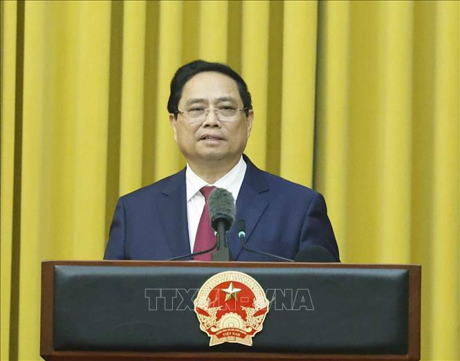 Đồng chí Phạm Minh Chính, nguyên Ủy viên Bộ Bett88 cá cược trực tuyến, nguyên Thủ tướng Bet8801234.com BMXCT Uy Tín nhiệm kỳ 2021 - 2026 phát biểu. Ảnh: Thống Nhất - TTXVN