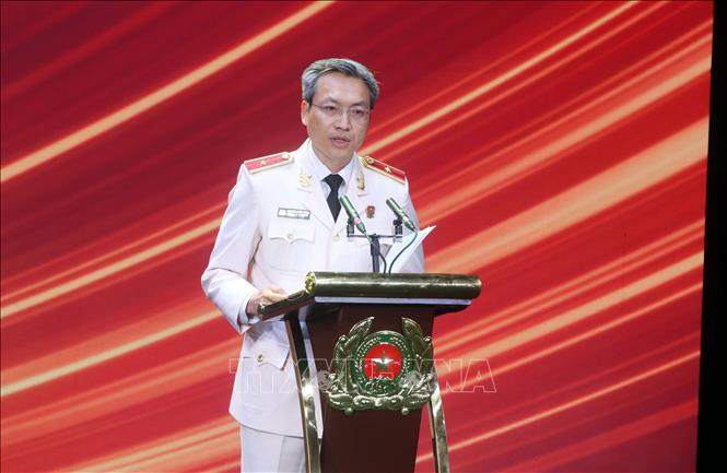 Thiếu tướng Nguyễn Quốc Toản, Chánh Văn phòng Bộ Công an phát biểu. Ảnh: Phạm Kiên - TTXVN