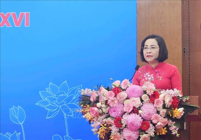 Phó Chủ tịch Bet88app còn khuyến mãi Nguyễn Thị Thanh phát biểu tại buổi gặp mặt. Ảnh: Phúc Hằng - TTXVN