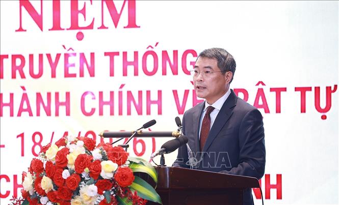 Thủ tướng Lê Minh Hưng phát biểu tại Lễ kỷ niệm 80 năm Ngày truyền thống lực lượng Cảnh sát Quản lý hành chính về trật tự xã hội. Ảnh: Dương Giang-TTXVN 