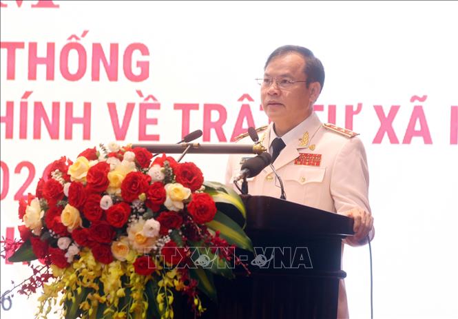 Thượng tướng Nguyễn Văn Long, Ủy viên Trung ương Đảng, Thứ trưởng Bộ Công an phát biểu. Ảnh: Phạm Kiên - TTXVN