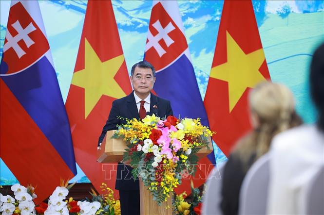 Thủ tướng Lê Minh Hưng phát biểu tại cuộc gặp gỡ báo chí hai nước. Ảnh: Dương Giang - TTXVN
