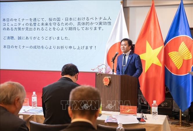 Ông Đỗ Quang Ba - Chủ tịch Tổ chức Giao lưu Quốc tế Việt Nam Nhật Bản (FAVIJA) phát biểu. Ảnh: Xuân Giao – PV TTXVN tại Nhật Bản 