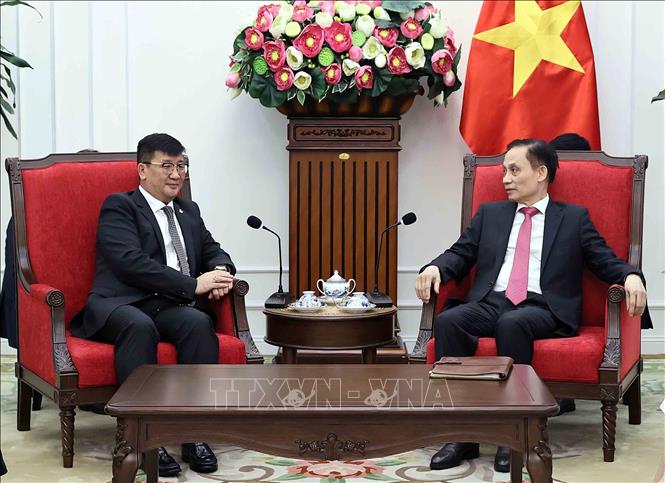 Bộ trưởng Ngoại giao Lê Hoài Trung tiếp Đại sứ Mông Cổ tại Việt Nam Jigjee Sereejav. Ảnh: An Đăng - TTXVN