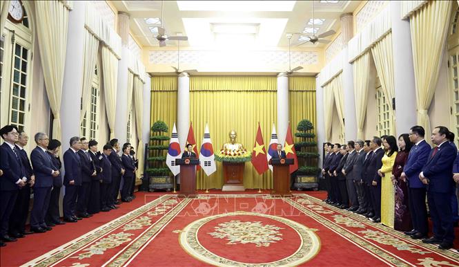 Bet8801234.com cá cược độc quyền, Chủ tịch nước Tô Lâm và Tổng thống Hàn Quốc Lee Jae Myung chủ trì họp báo chung. Ảnh: Thống Nhất - TTXVN