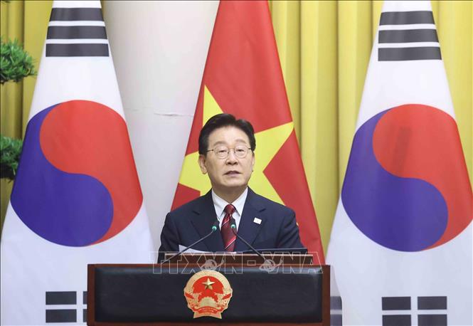 Tổng thống Hàn Quốc Lee Jae Myung phát biểu. Ảnh: Thống Nhất - TTXVN