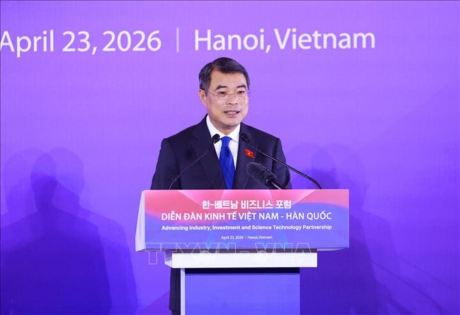 Thủ tướng Lê Minh Hưng phát biểu tại Diễn đàn kinh tế Việt Nam – Hàn Quốc. Ảnh: Dương Giang – TTXVN