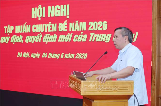 Đồng chí Trần Anh Trường, Vụ trưởng Vụ Tổ chức - Điều lệ, Ban Tổ chức Trung ương giới thiệu Chuyên đề tại Hội nghị. Ảnh: Phương Hoa - TTXVN