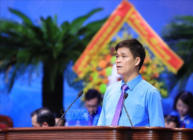 Phó Chủ tịch Liên đoàn Lao động Việt Nam Ngọ Duy Hiểu phát biểu. Ảnh: Tuấn Anh - TTXVN