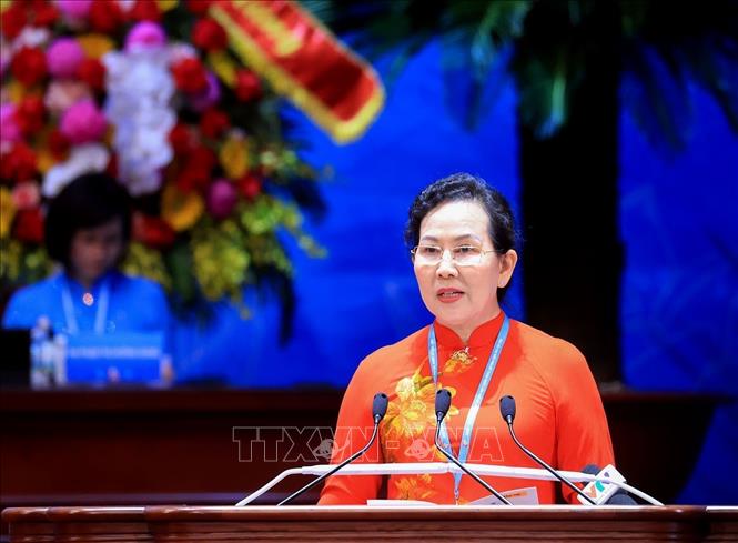 Chủ tịch Trung ương Hội Liên hiệp Phụ nữ Việt Nam Lê Thị Thuỷ phát biểu khai mạc. Ảnh: Tuấn Anh - TTXVN