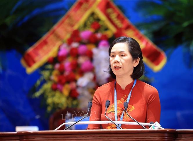 Phó Chủ tịch Trung ương Hội Liên hiệp Phụ nữ Việt Nam Nguyễn Thị Minh Hương phát biểu. Ảnh: Tuấn Anh - TTXVN