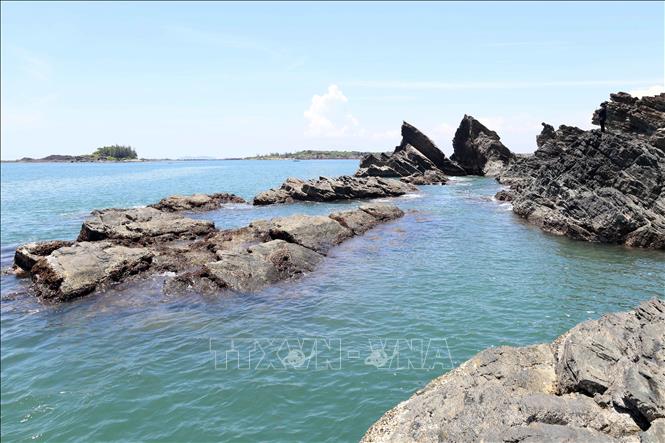 Vẻ đẹp nguyên sơ của những bài đá ở khu vực Bàn Than được thiên nhiên sắp đặt như một tác phẩm nghệ thuật giữa biển. Ảnh: Đỗ Trưởng - TTXVN