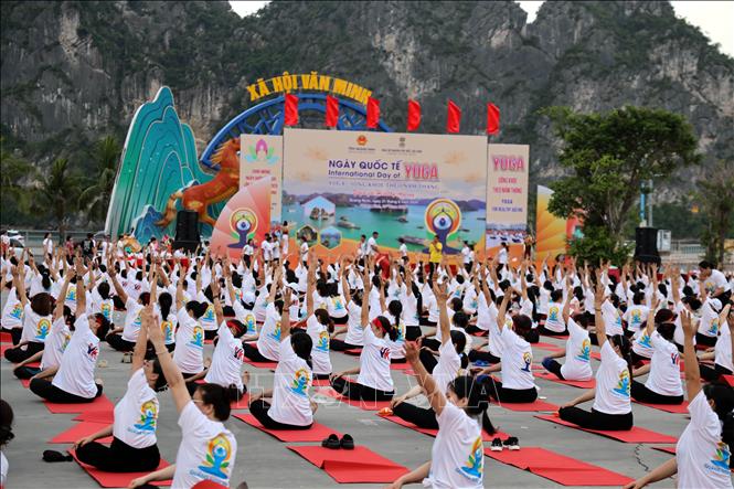 Ngày Quốc tế Yoga thu hút gần 3.000 người tham gia. Ảnh: Đức Hiếu - TTXVN