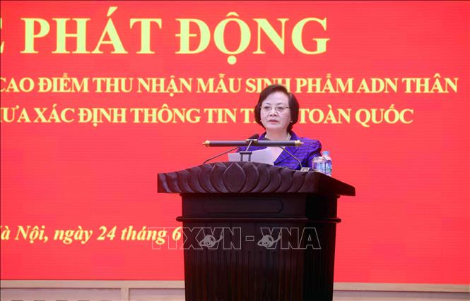 Phó Thủ tướng Phạm Thị Thanh Trà, Trưởng Ban Chỉ đạo Quốc gia về tìm kiếm, quy tập và xác định danh tính hài cốt liệt sĩ phát biểu. Ảnh: Phạm Kiên - TTXVN
