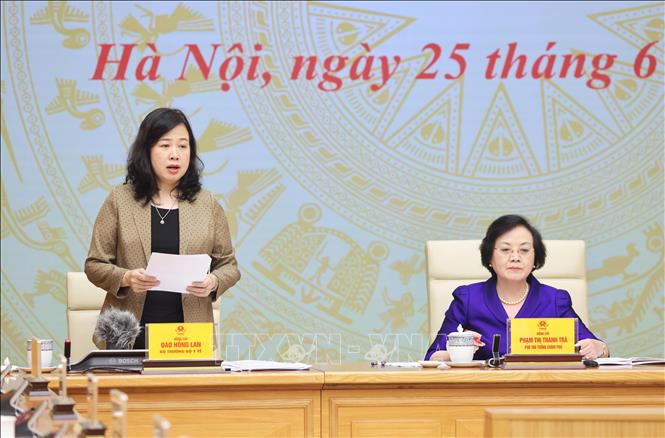 Bộ trưởng Bộ Y tế Đào Hồng Lan, Phó Chủ tịch thường trực Ủy ban Quốc gia về trẻ em phát biểu. Ảnh: Lâm Khánh – TTXVN