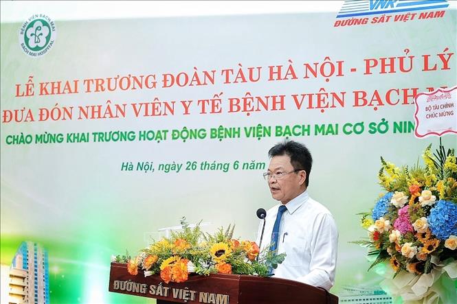 Ông Đặng Sỹ Mạnh, Bí thư Đảng uỷ, Chủ tịch HĐTV Tổng Công ty Đường sắt Việt Nam phát biểu tại buổi lễ. Ảnh: Phạm Tuấn Anh - TTXVN