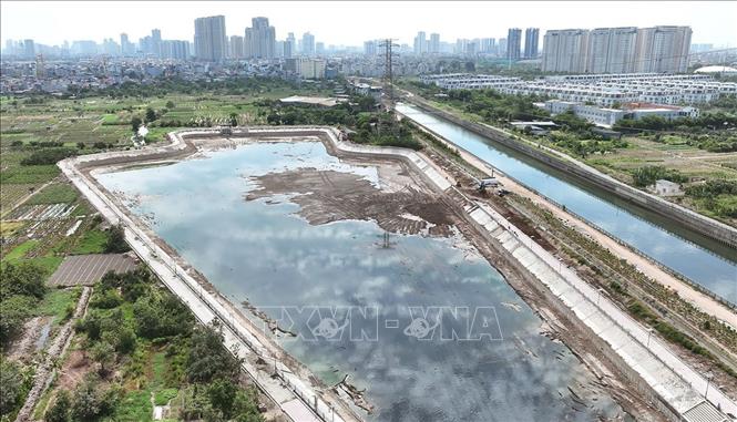 Dự án Hồ điều hoà Yên Nghĩa 2, xã An Khánh có quy mô 5ha, được đầu tư 199.329 triệu đồng, đến nay cơ bản đã hoàn thành. Ảnh: Vũ Sinh - TTXVN