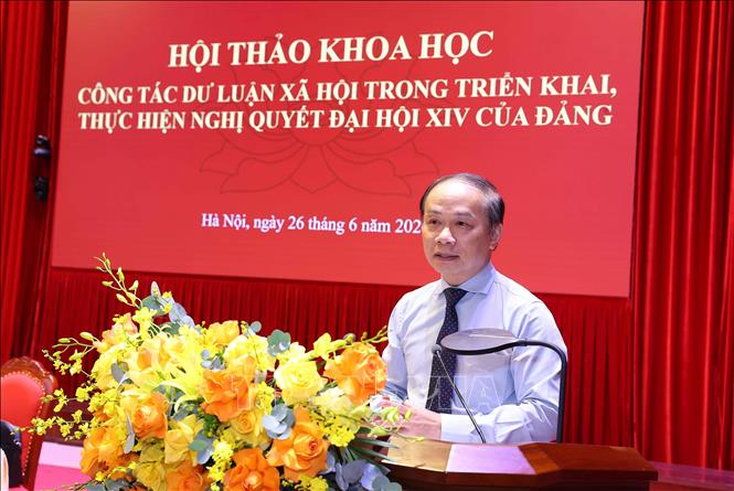 Đồng chí Phạm Tất Thắng, Ủy viên Trung ương Đảng, Phó Trưởng Ban Thường trực Ban Tuyên giáo và Dân vận Trung ương phát biểu kết luận. Ảnh: Văn Điệp - TTXVN