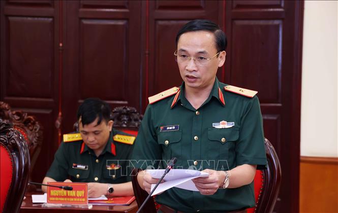 Thiếu tướng Lưu Nam Tiến, Thành ủy viên, Phó Bí thư Thường trực Đảng ủy, Chính ủy Bộ Tư lệnh Thủ đô phát biểu. Ảnh: Văn Điệp – TTXVN