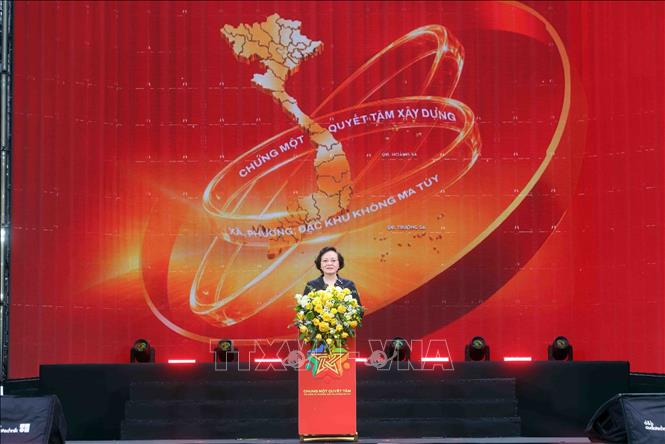Phó Thủ tướng Phạm Thị Thanh Trà, Chủ tịch Ủy ban Quốc gia phòng, chống AIDS, ma túy, mại dâm phát biểu. Ảnh: Phạm Kiên - TTXVN
