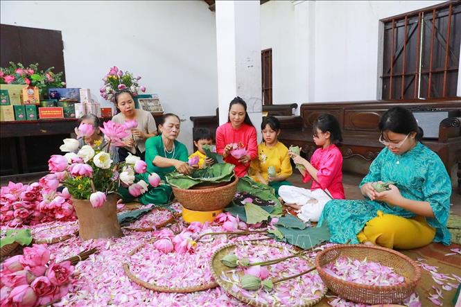 Nghề ướp trà sen Quảng An không đơn thuần là một nghề mưu sinh mà còn là một giá trị văn hoá quý báu, gắn liền với lịch sử, con người và bản sắc của vùng đất Tây Hồ. Ảnh: Khánh Hoà - TTXVN