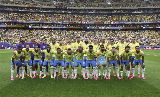 Đội hình tuyển Brazil ra sân đối đầu với tuyển Nhật Bản ở vòng 32 đội World Cup 2026. Ảnh: THX/TTXVN phát