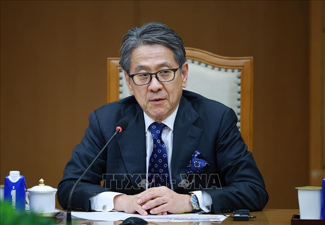 Ông Maeda Tadashi, Chủ tịch Ngân hàng hợp tác quốc tế Nhật Bản (JBIC) phát biểu. Ảnh: Dương Giang – TTXVN