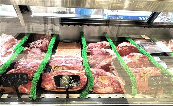 Thịt bò bày bán tại một cửa hàng thực phẩm ở Alexandria, bang Virginia (Mỹ). Ảnh: Đoàn Hùng - PV TTXVN tại Mỹ