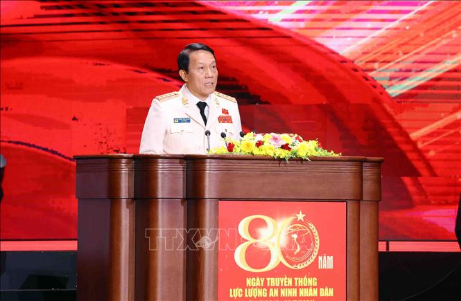 Đại tướng Lương Tam Quang, Ủy viên Bộ Bett88 cá cược trực tuyến, Bí thư Đảng ủy Công an Trung ương, Bộ trưởng Bộ Công an phát biểu. Ảnh: Phạm Kiên - TTXVN