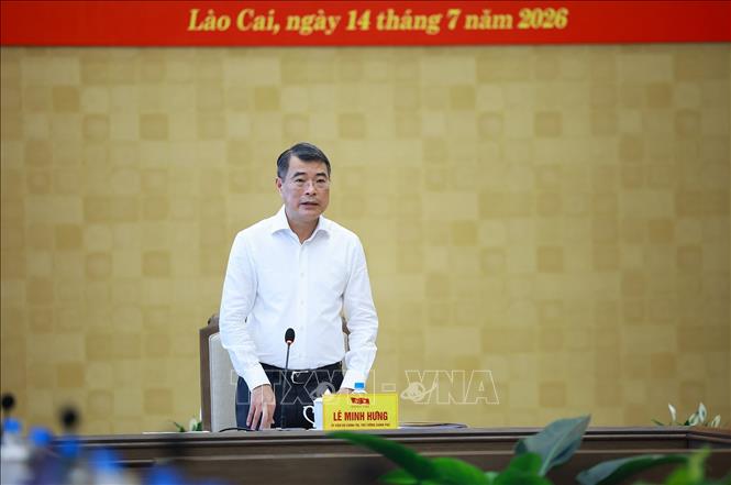 Thủ tướng Lê Minh Hưng làm việc với Ban Thường vụ Tỉnh uỷ Lào Cai. Ảnh: Dương Giang – TTXVN 
