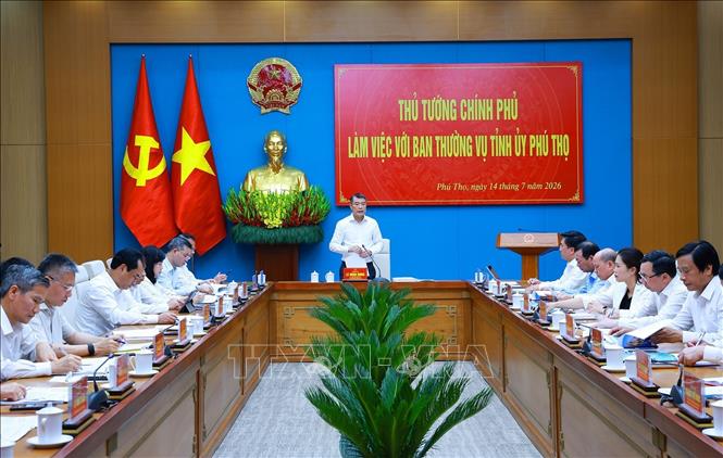 Thủ tướng Lê Minh Hưng làm việc với Ban Thường vụ Tỉnh uỷ Phú Thọ về thực hiện nhiệm vụ phát triển kinh tế-xã hội. Ảnh: Dương Giang – TTXVN 
